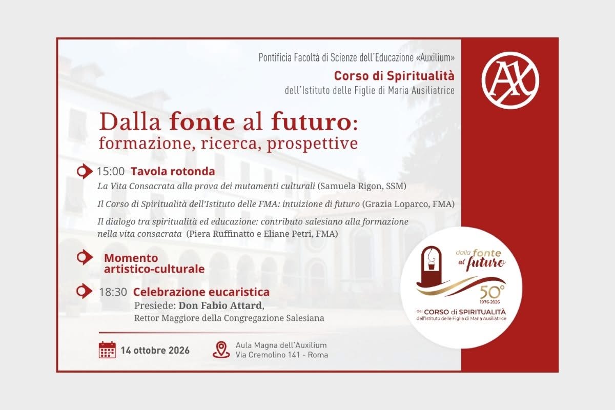 https://www.cgfmanet.org/ifma/educazione/50-anniversario-del-corso-di-spiritualita-delle-fma-1976-2026/?fbclid=IwY2xjawUfLKpwZG9mBWV4dG4DYWVtAjExAGJyaWQRMUJPNjZNdHVQd3JzT2Q5QzlzcnRjBmFwcF9pZBAyMjIwMzkxNzg4MjAwODkyAAEe0uRB5KnzdC64gOfM_kFuQOaF5Bb-e_eE_hXPd8DBZGJlUiHWh9QkN6joeYQ_aem_wtB-3c8xj-c1ogfK-QAV3A